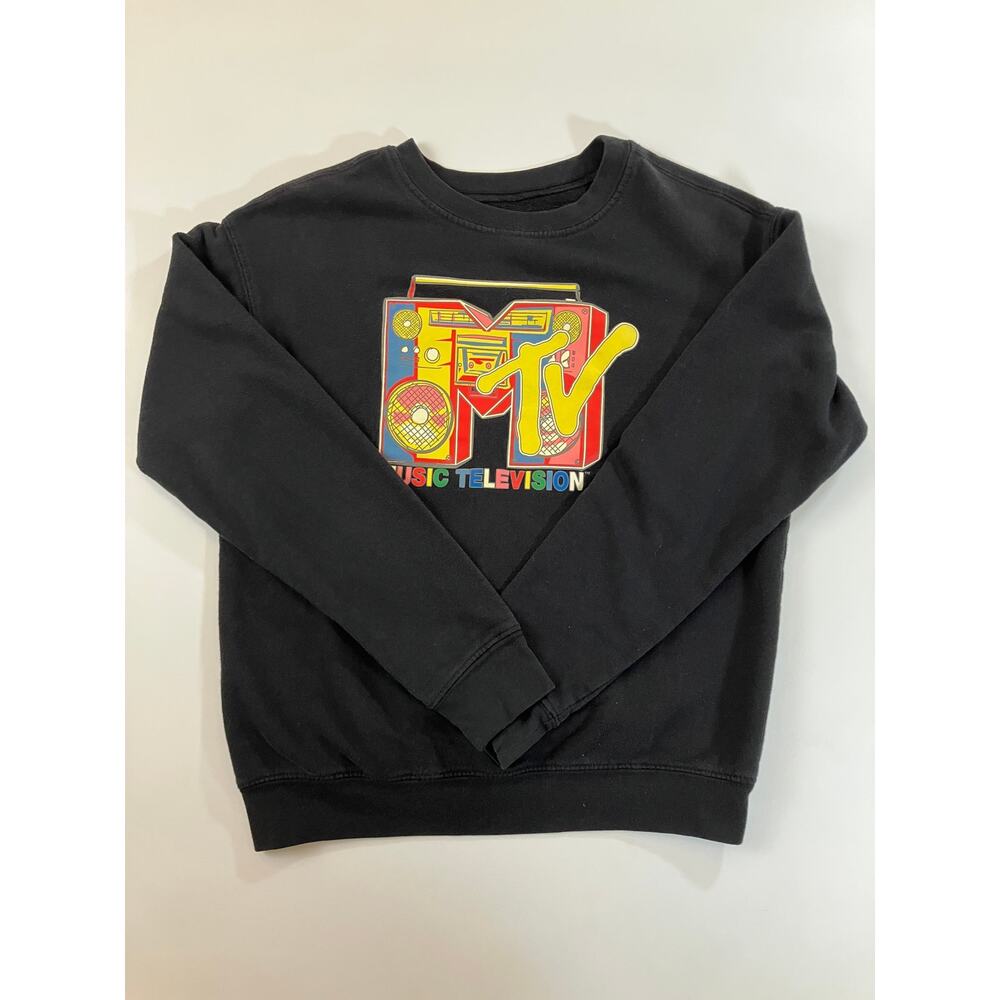 MTV Music Television Sweatshirt Small Black Retro Logo Graphic 2019 Viacom